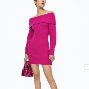 NWT Off-the-shoulder Bodycon Knit Mini Dress Barbie Margot Robbie Wolf of Wall